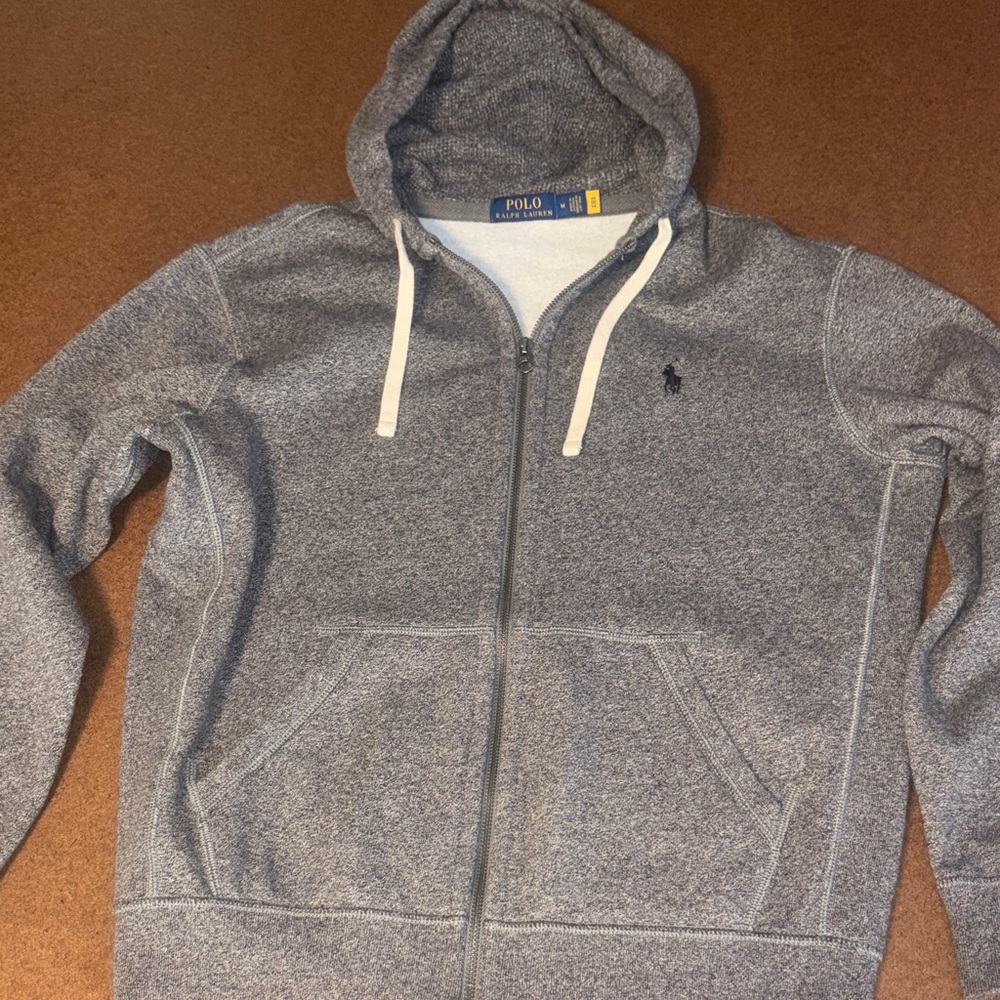 Polo by Ralph Lauren Medium Heathered Blue Full-Zip Hooded Sweatshirt